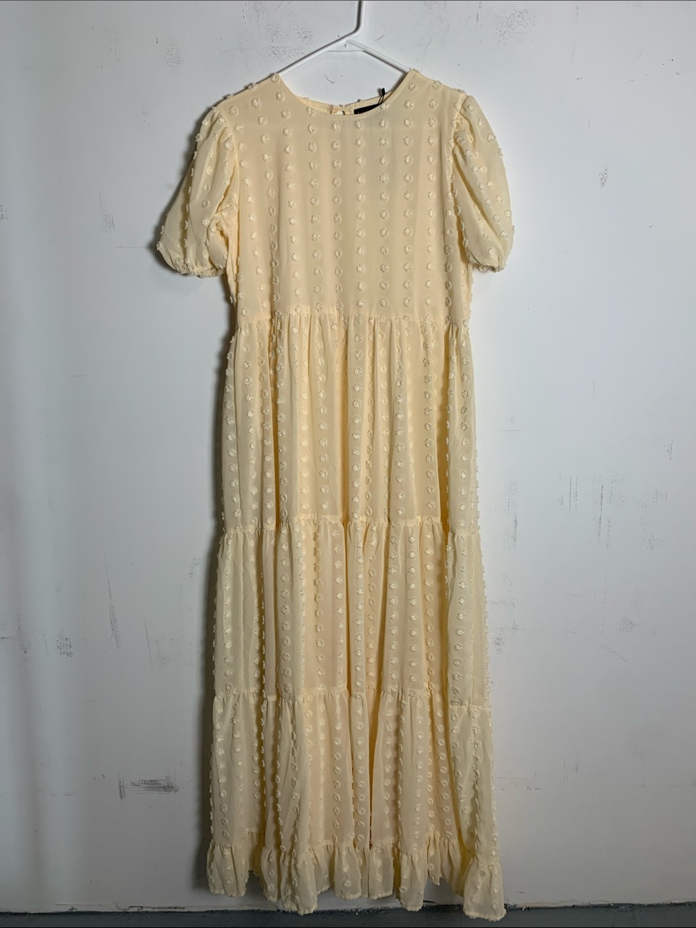 Boohoo Pale Yellow Textured Dot Dress
